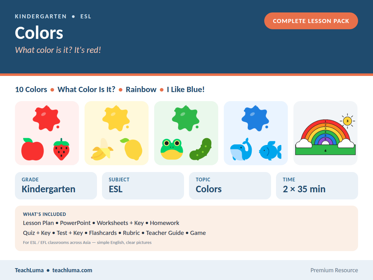 Kindergarten ESL Complete Lesson Pack: Colors — What Color Is It?