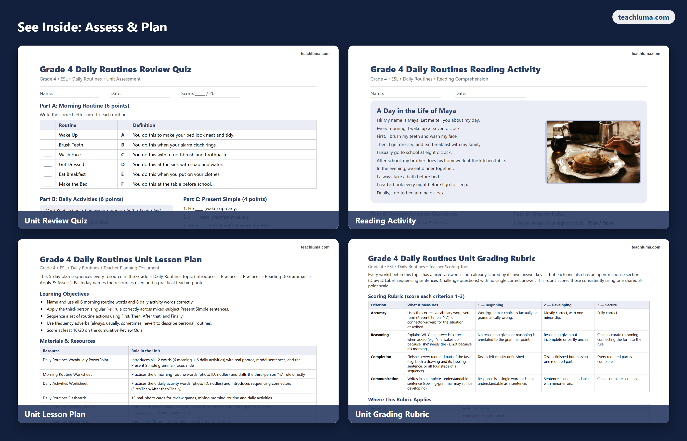 Preview 5 of Grade 4 Daily Routines — Complete Topic Bundle