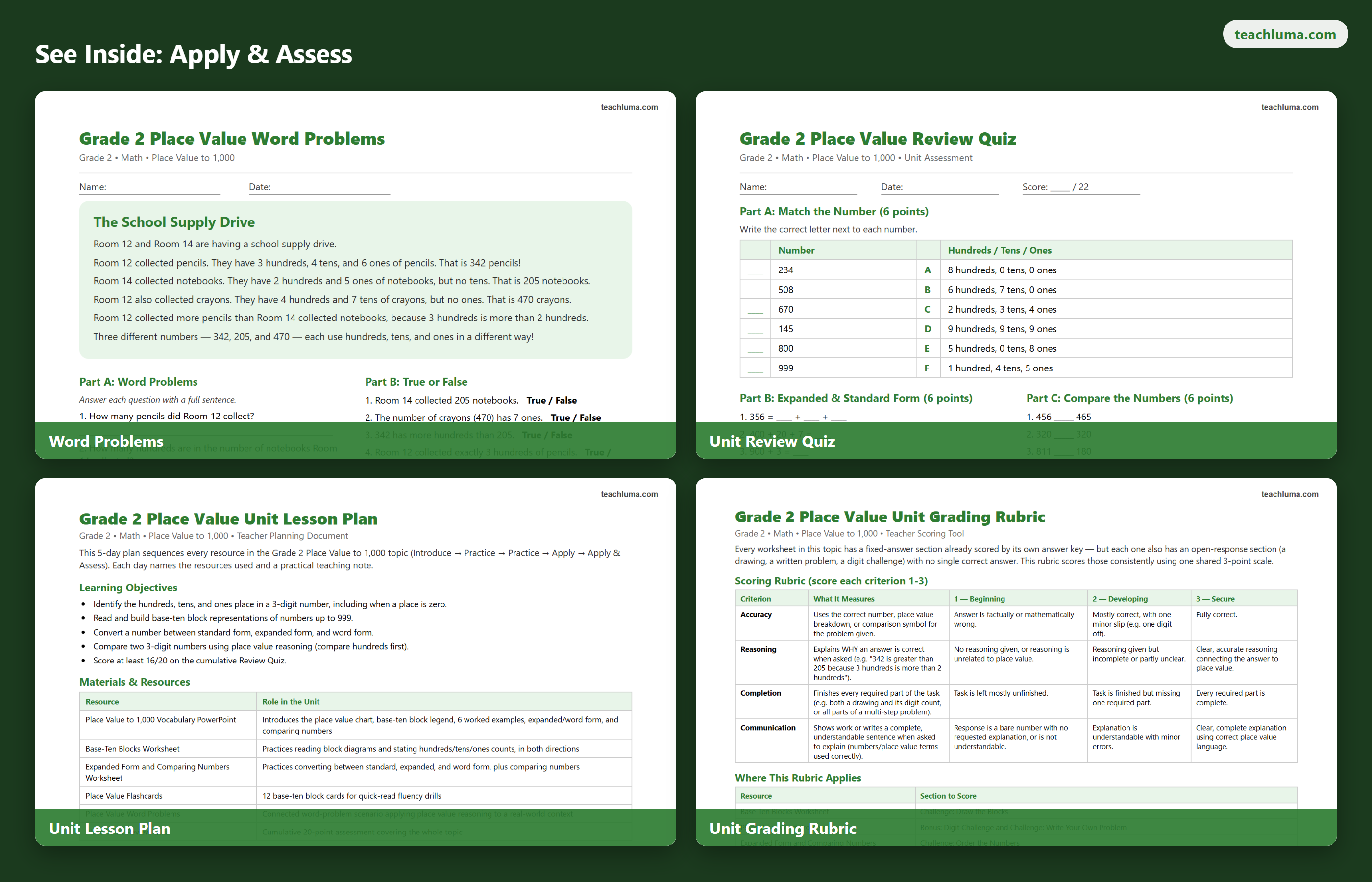 Preview 5 of Grade 2 Place Value to 1,000 — Complete Topic Bundle