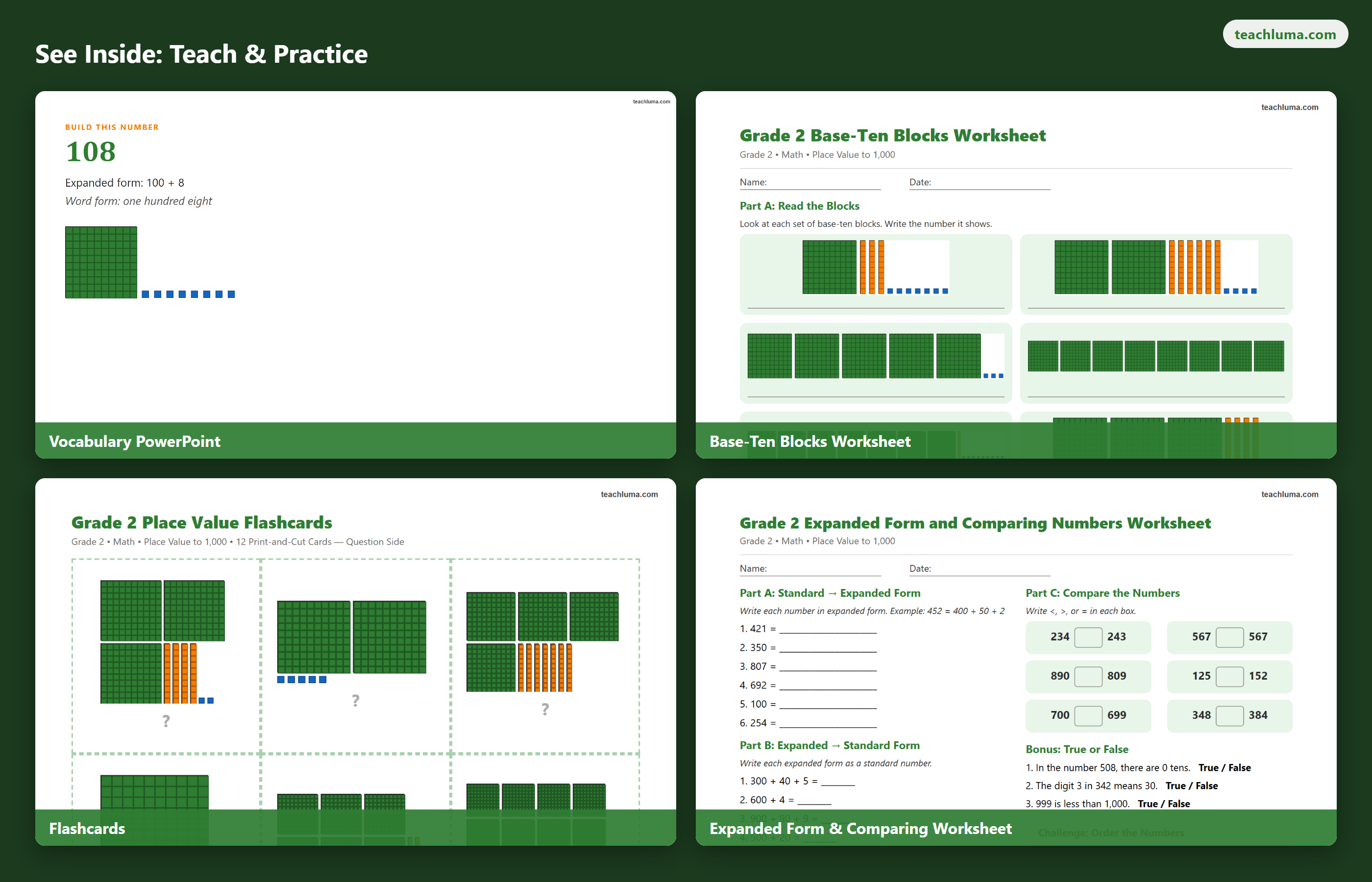 Preview 4 of Grade 2 Place Value to 1,000 — Complete Topic Bundle