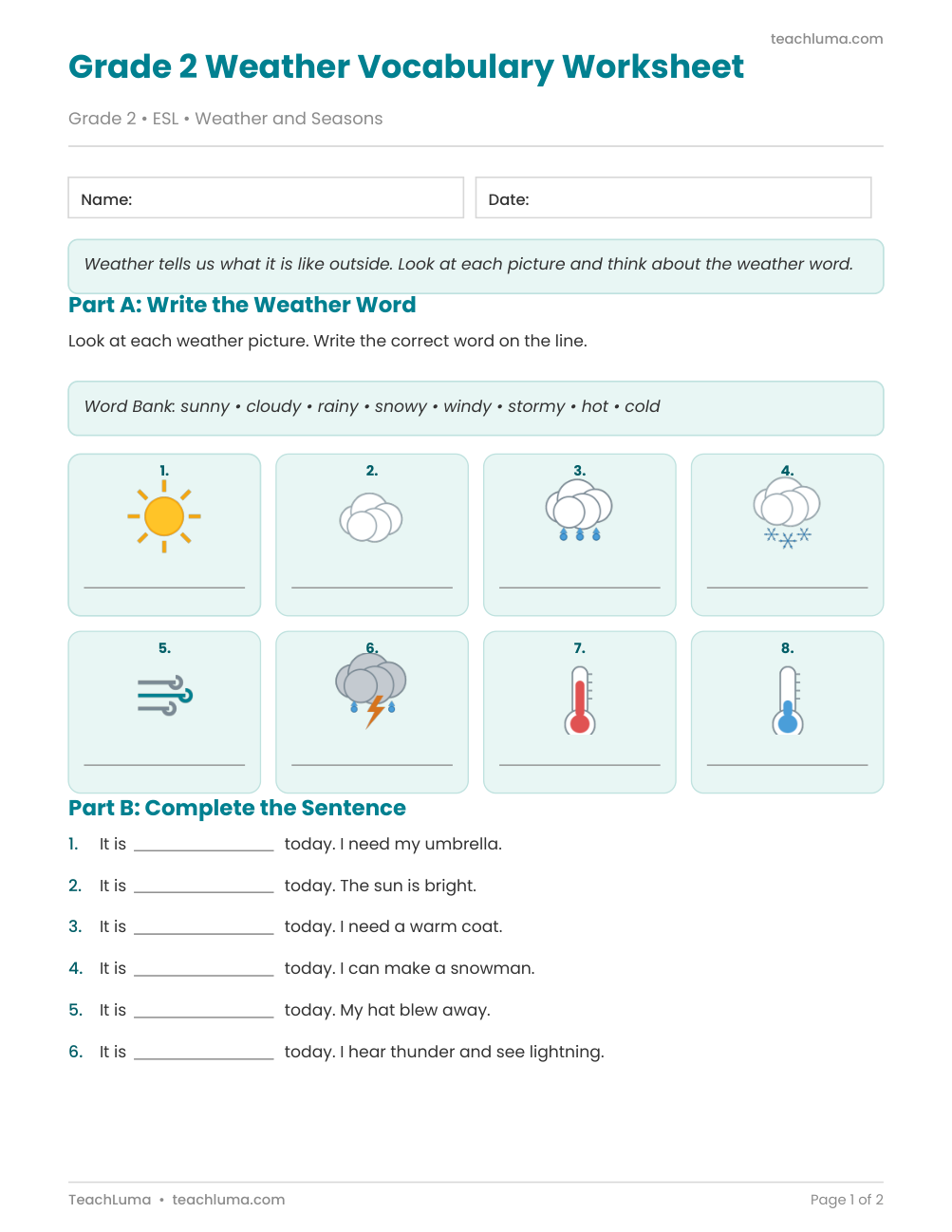 Preview 4 of Grade 2 Weather and Seasons Complete Topic Bundle