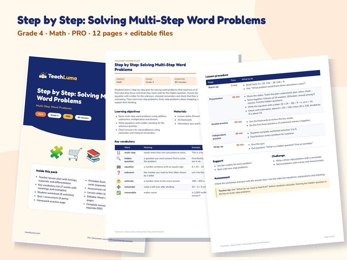 Preview of Step by Step: Solving Multi-Step Word Problems