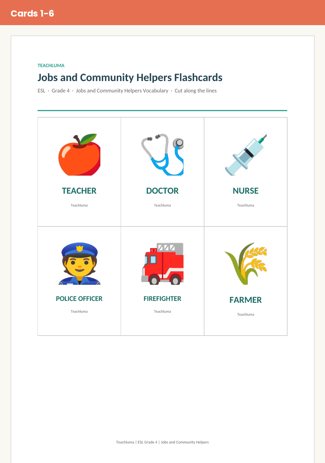 Grade 4 Jobs and Community Helpers Flashcards