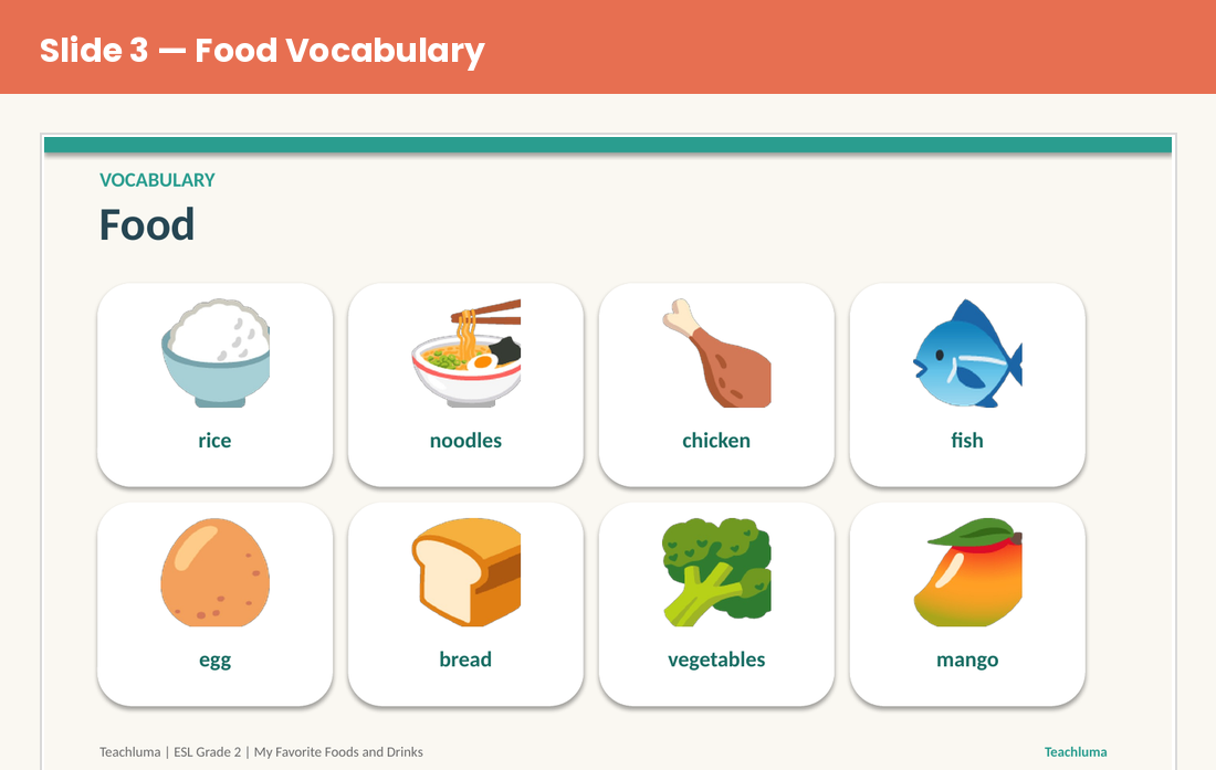 Grade 2 My Favorite Foods and Drinks Vocabulary PowerPoint: Do You Like...?