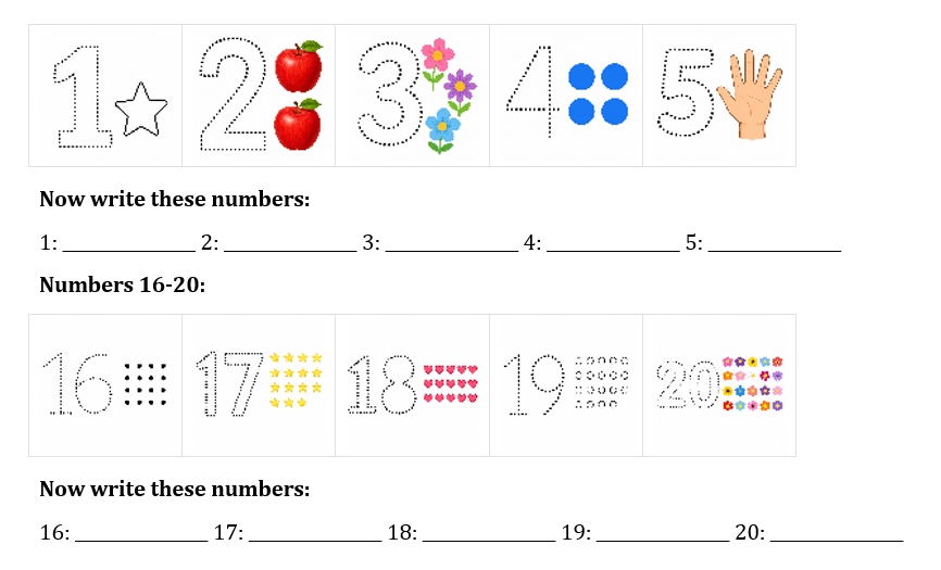 Homework — Numbers 1-20