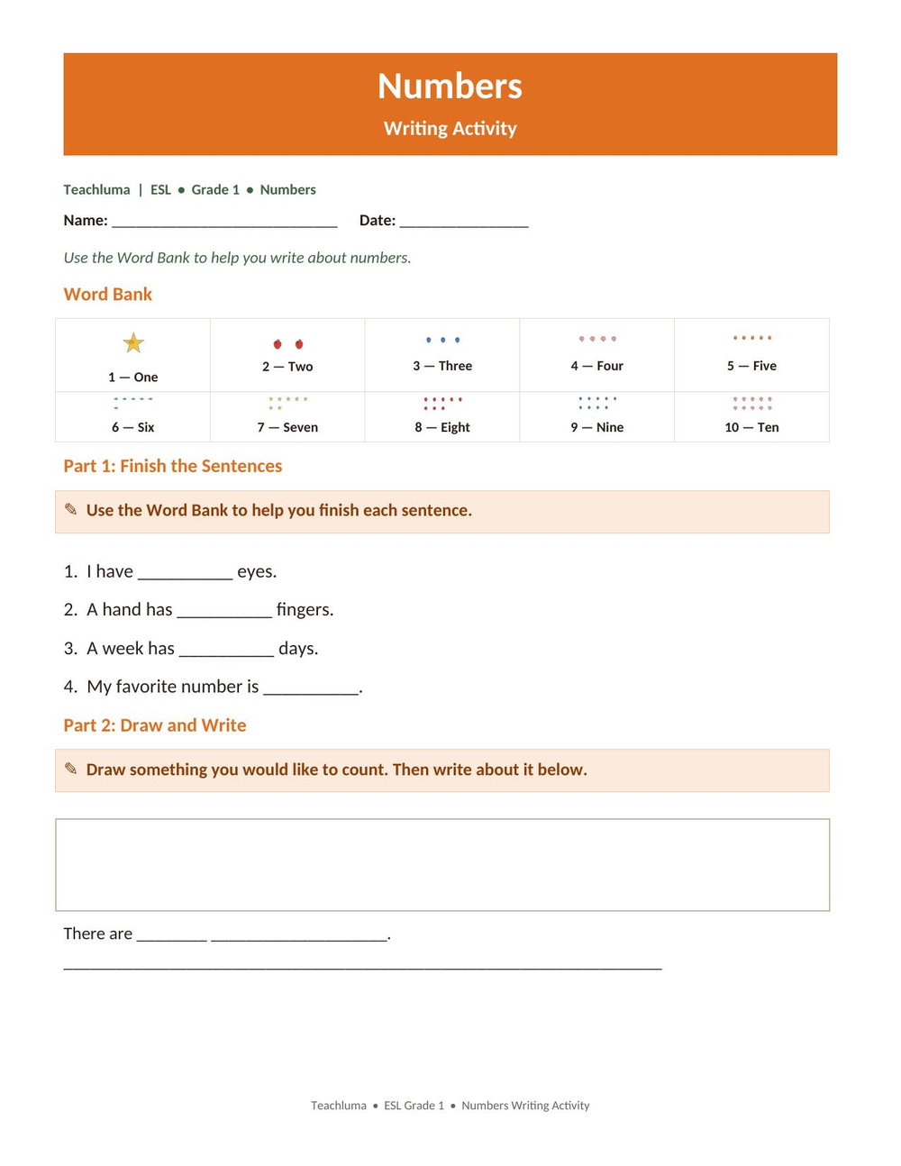 Count and Write — Writing Activity