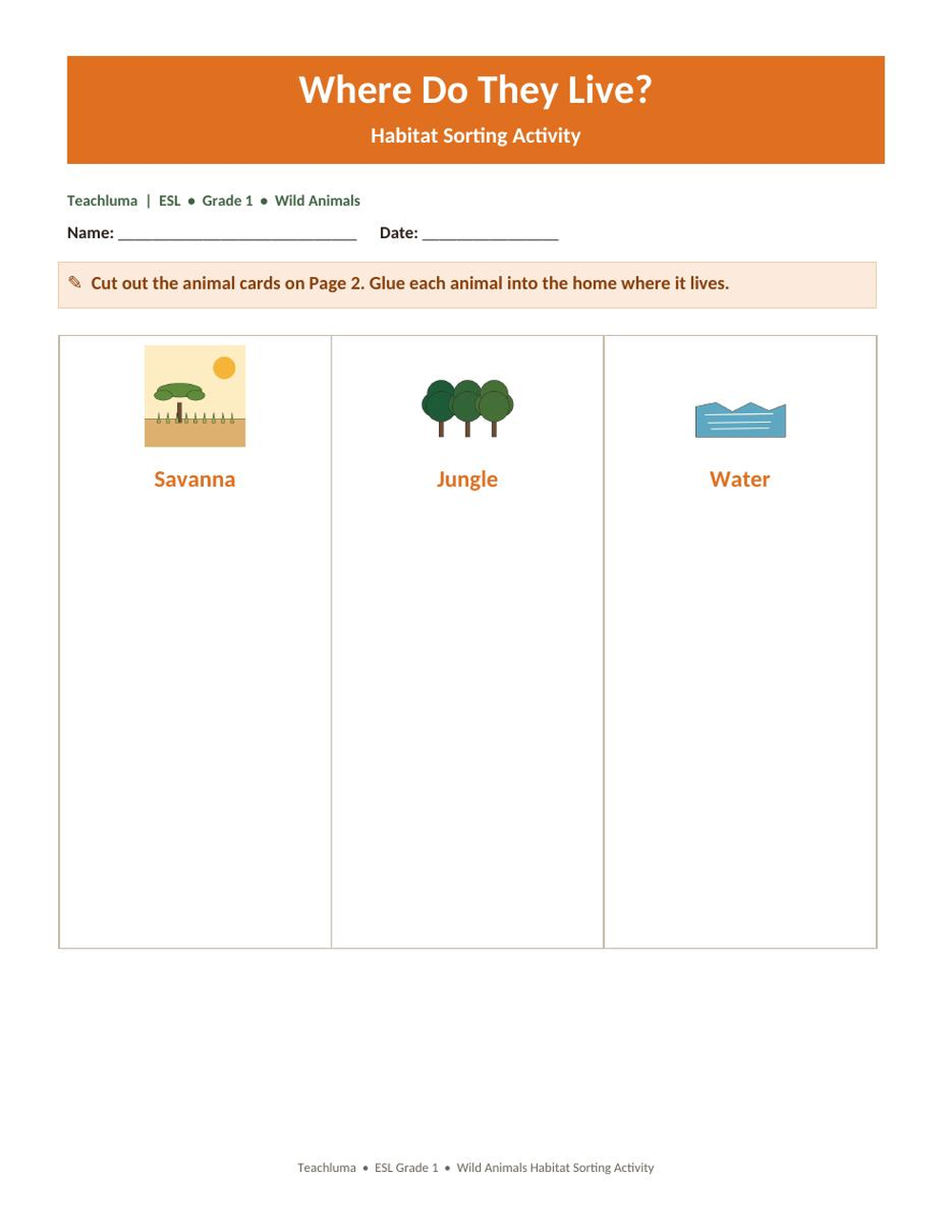 Where Do They Live? — Habitat Sorting Activity