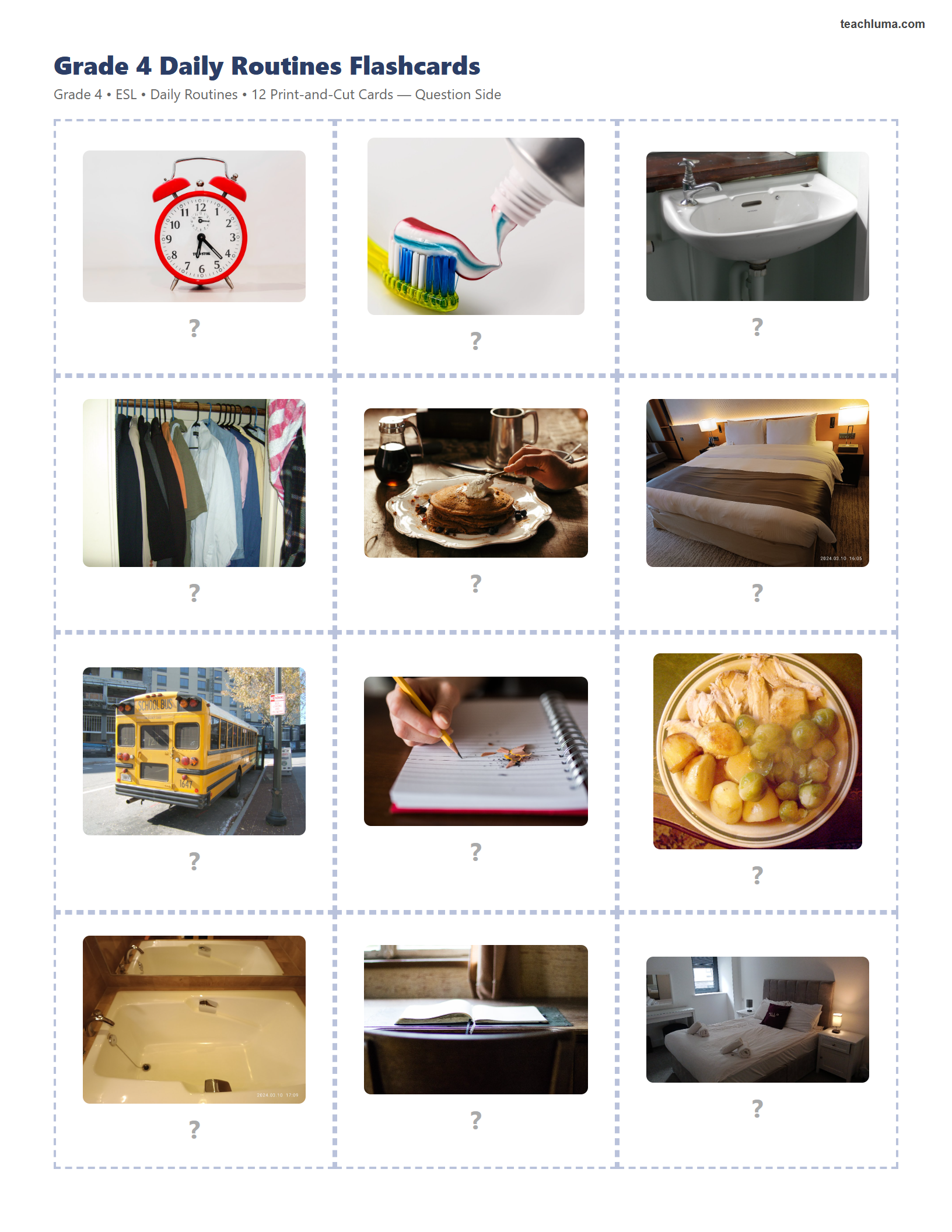 Preview of Grade 4 Daily Routines Flashcards