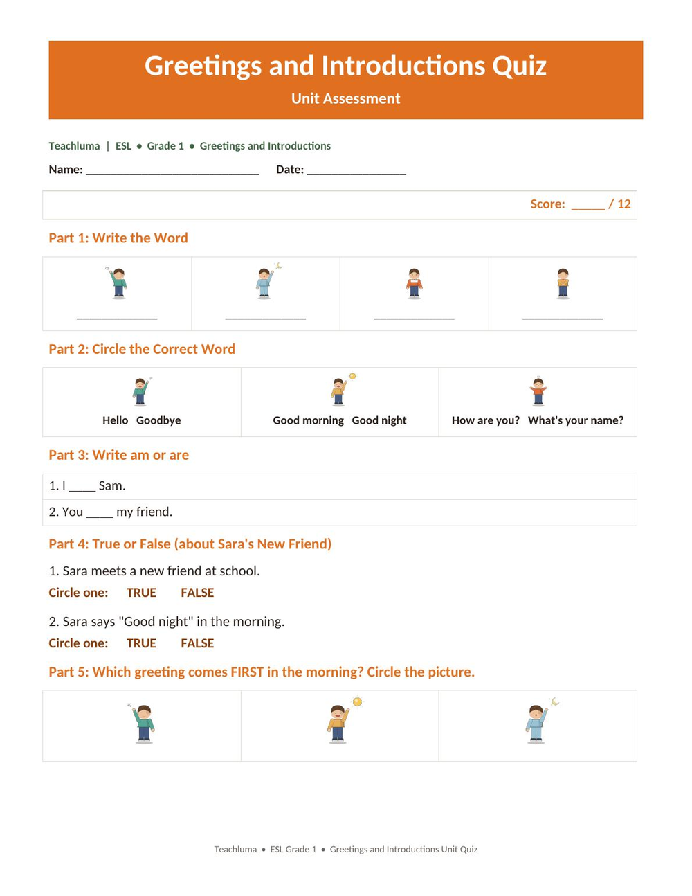 Greetings and Introductions — Unit Quiz / Assessment
