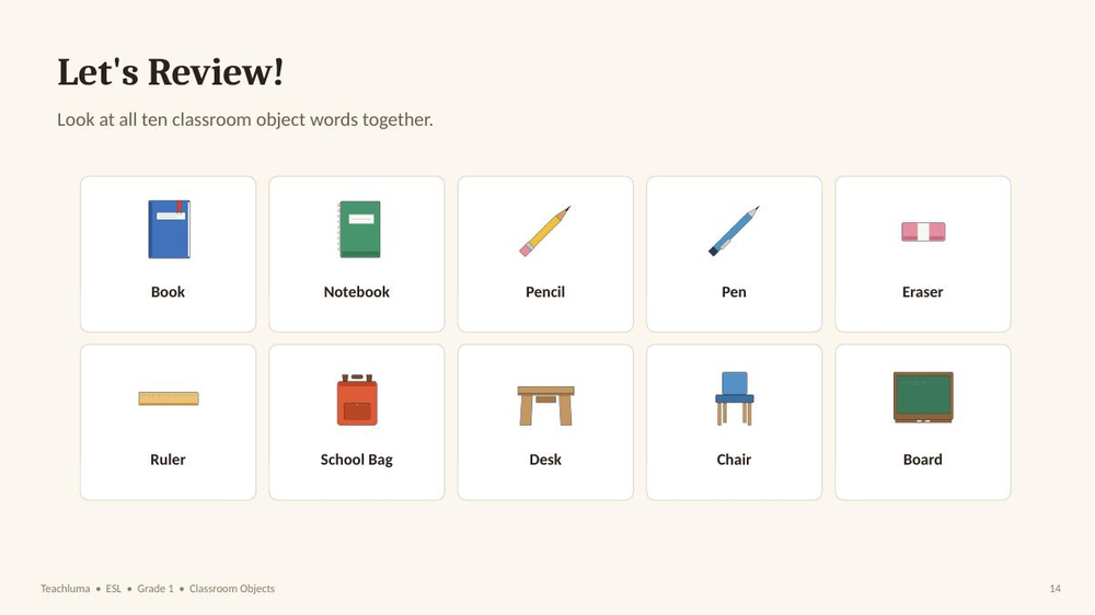 Classroom Objects — Vocabulary Lesson PowerPoint