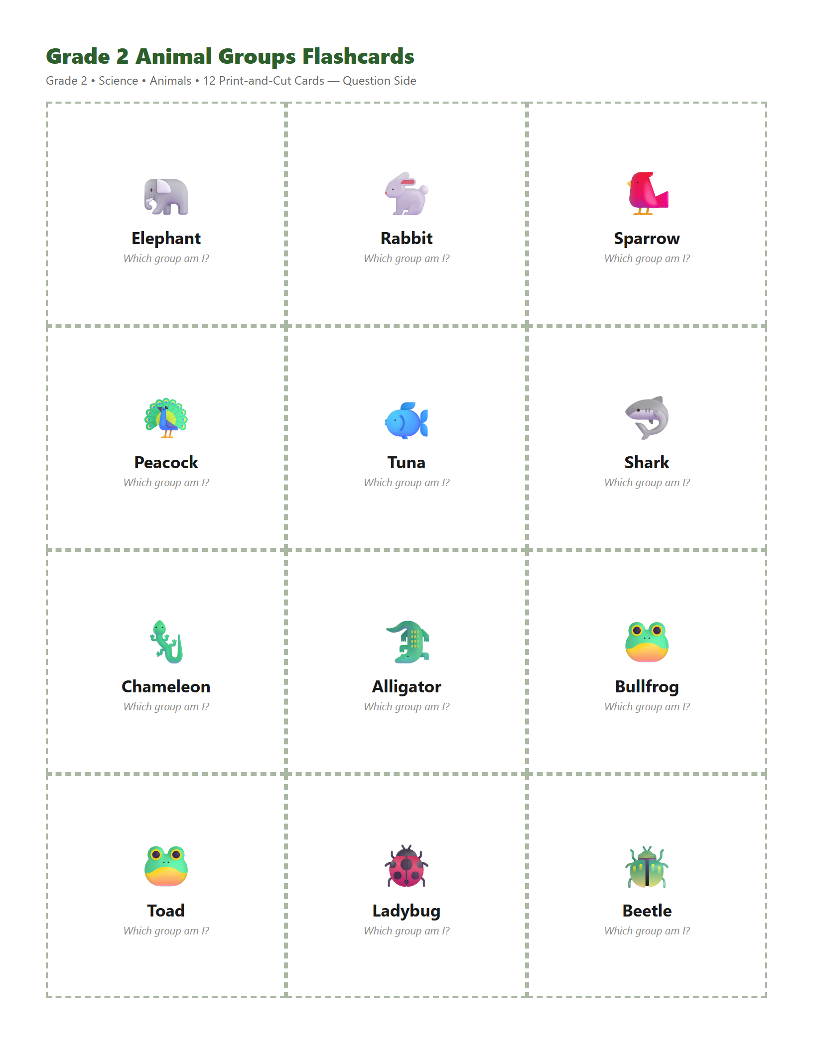 Preview of Grade 2 Animal Groups Flashcards