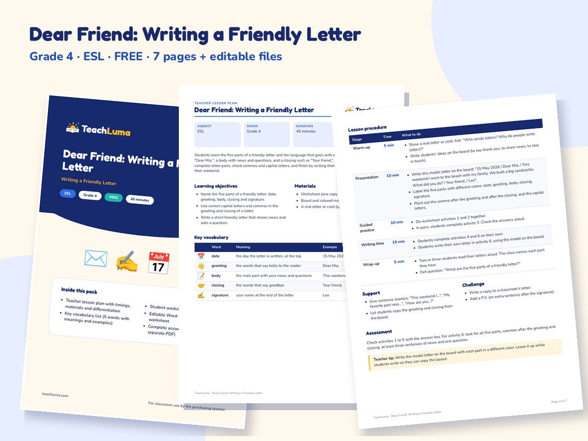Preview of Dear Friend: Writing a Friendly Letter
