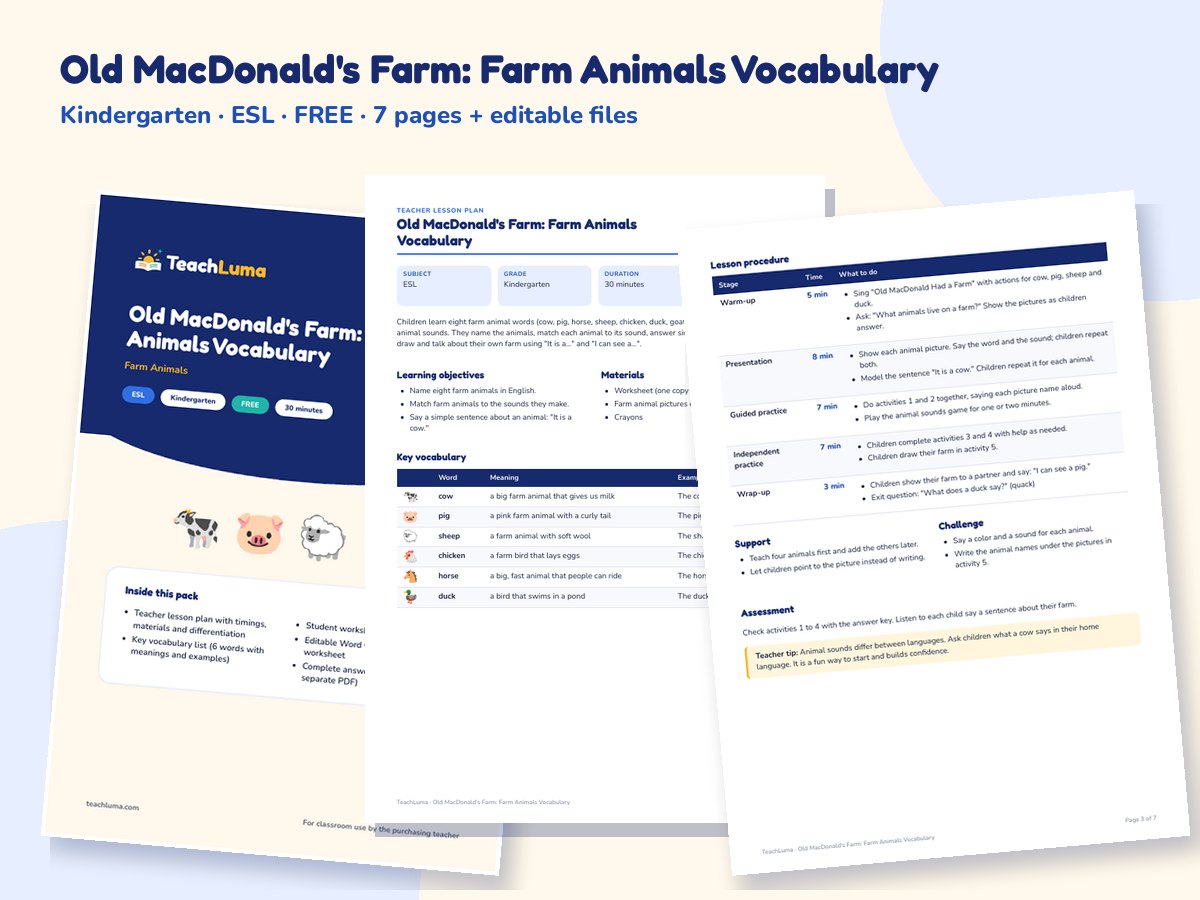 Preview of Old MacDonald's Farm: Farm Animals Vocabulary