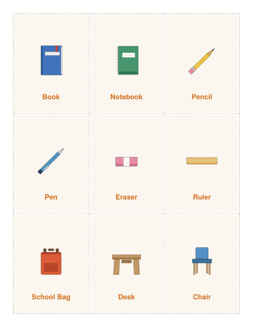 Classroom Objects — Vocabulary Flashcards