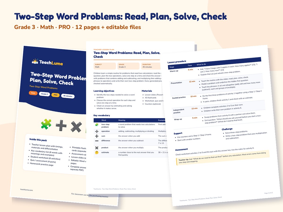 Preview of Two-Step Word Problems: Read, Plan, Solve, Check
