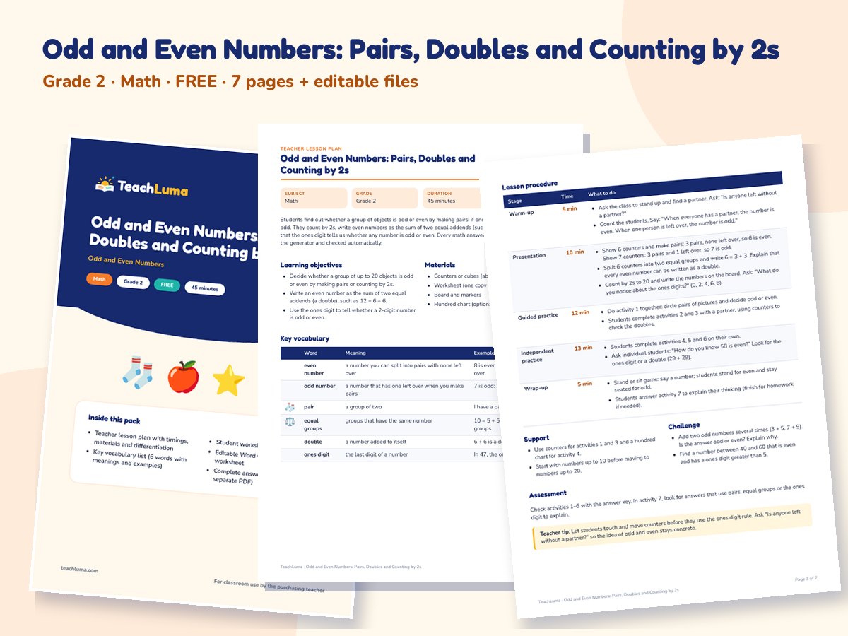 Preview of Odd and Even Numbers: Pairs, Doubles and Counting by 2s