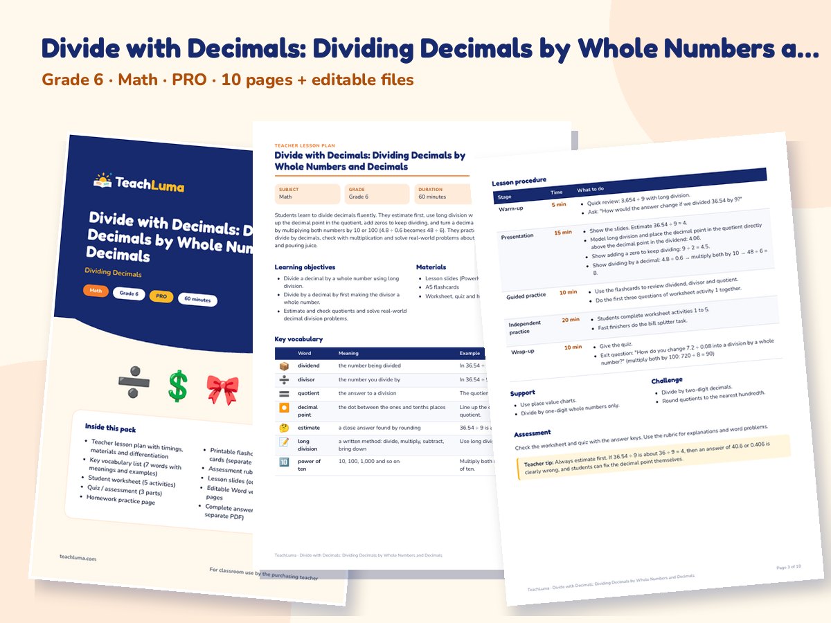 Preview of Divide with Decimals: Dividing Decimals by Whole Numbers and Decimals