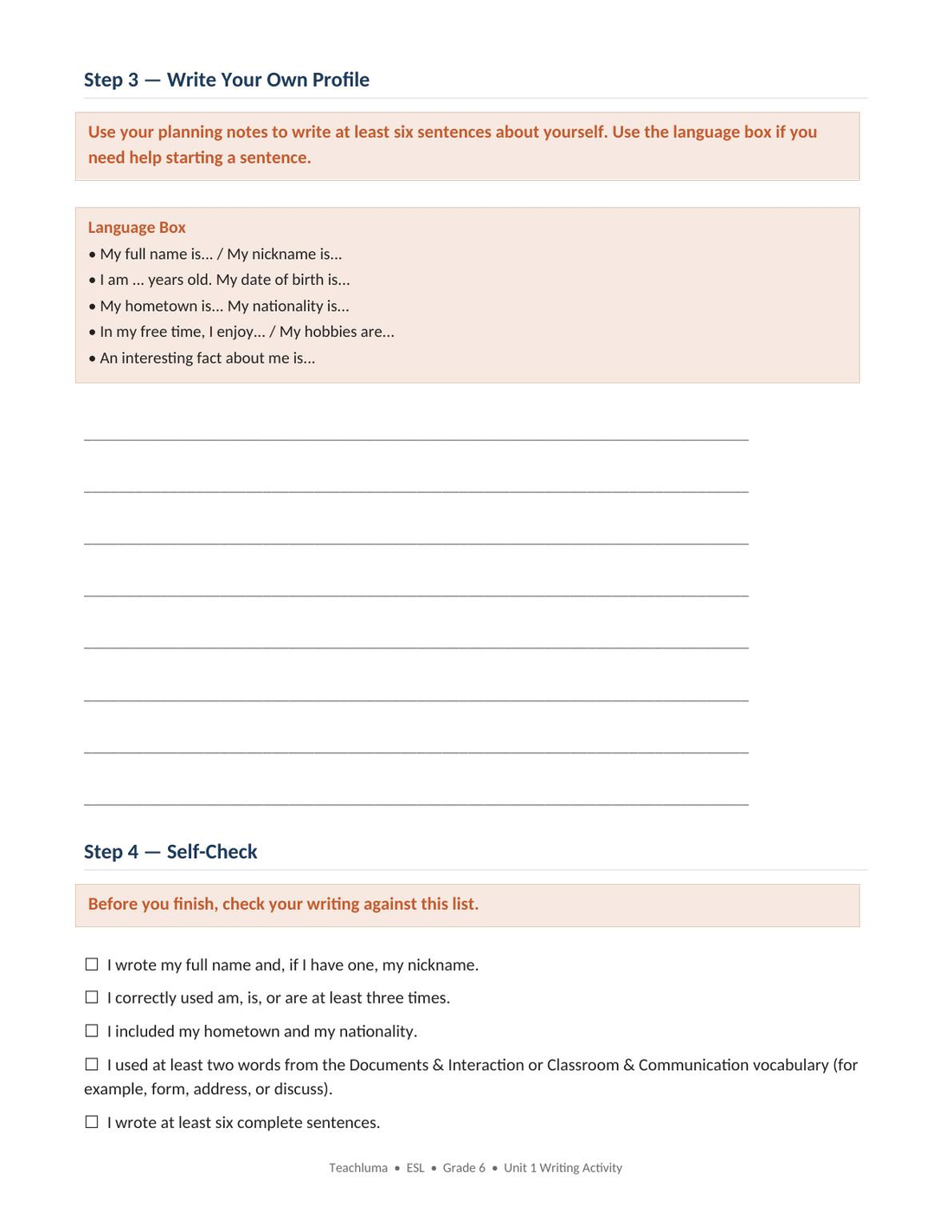 Unit 1 Writing Activity — My Personal Profile
