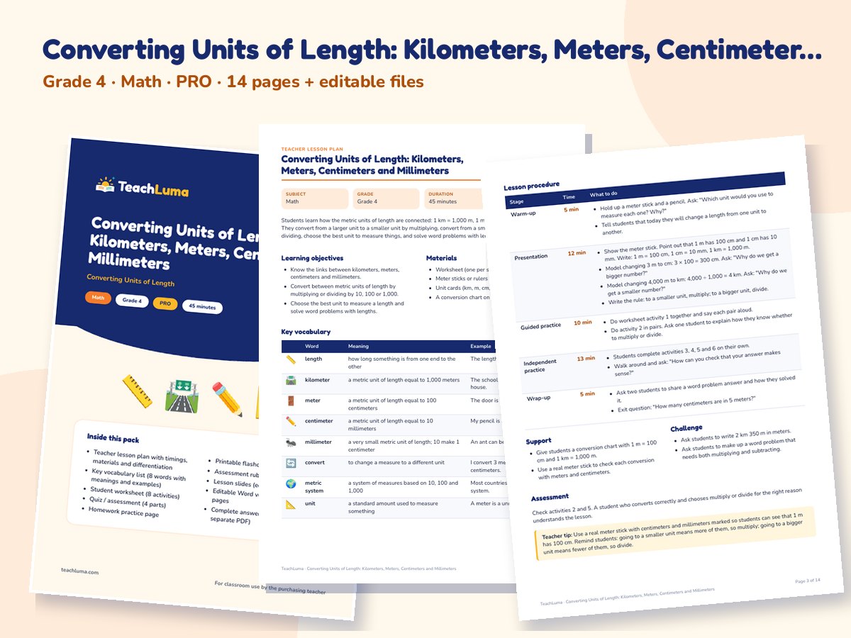 Preview of Converting Units of Length: Kilometers, Meters, Centimeters and Millimeters