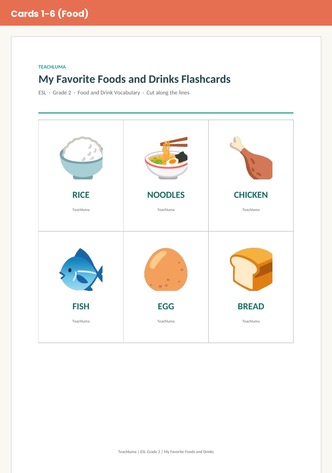 Grade 2 My Favorite Foods and Drinks Flashcards