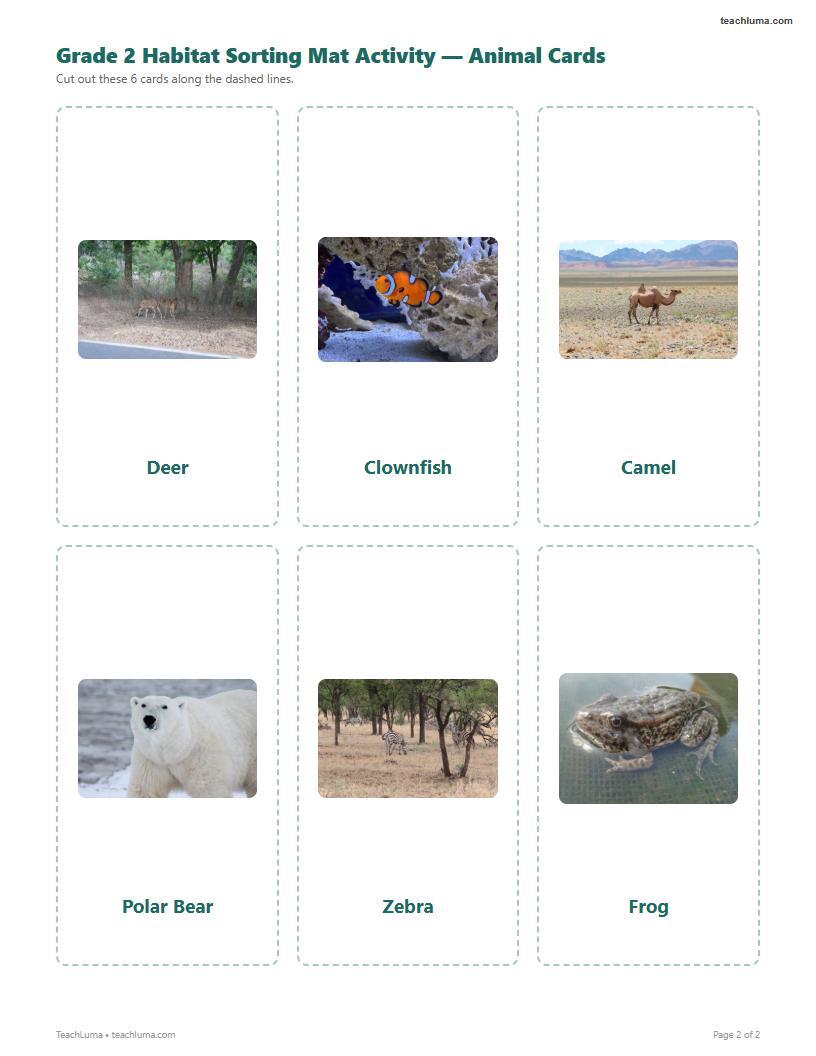 Preview of Grade 2 Habitat Sorting Mat Activity