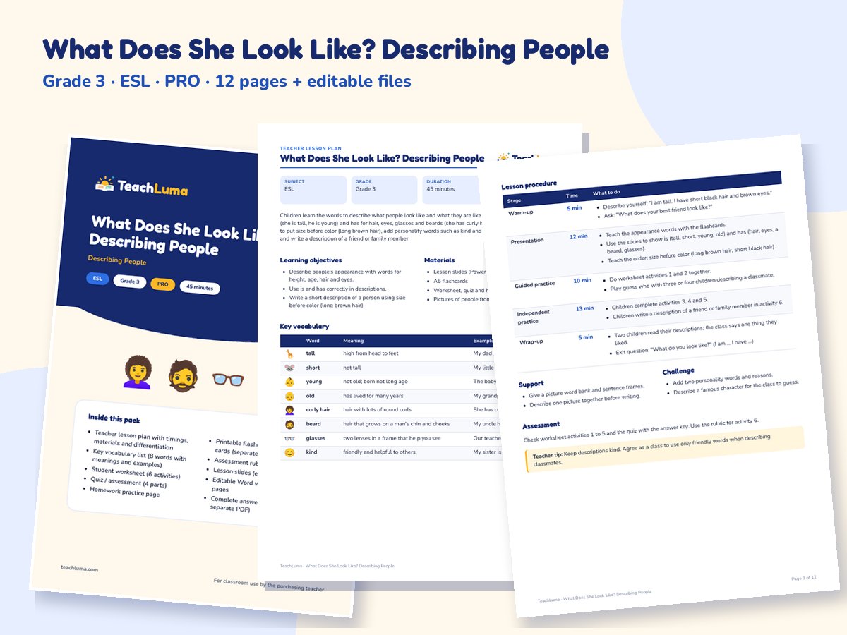 Preview of What Does She Look Like? Describing People