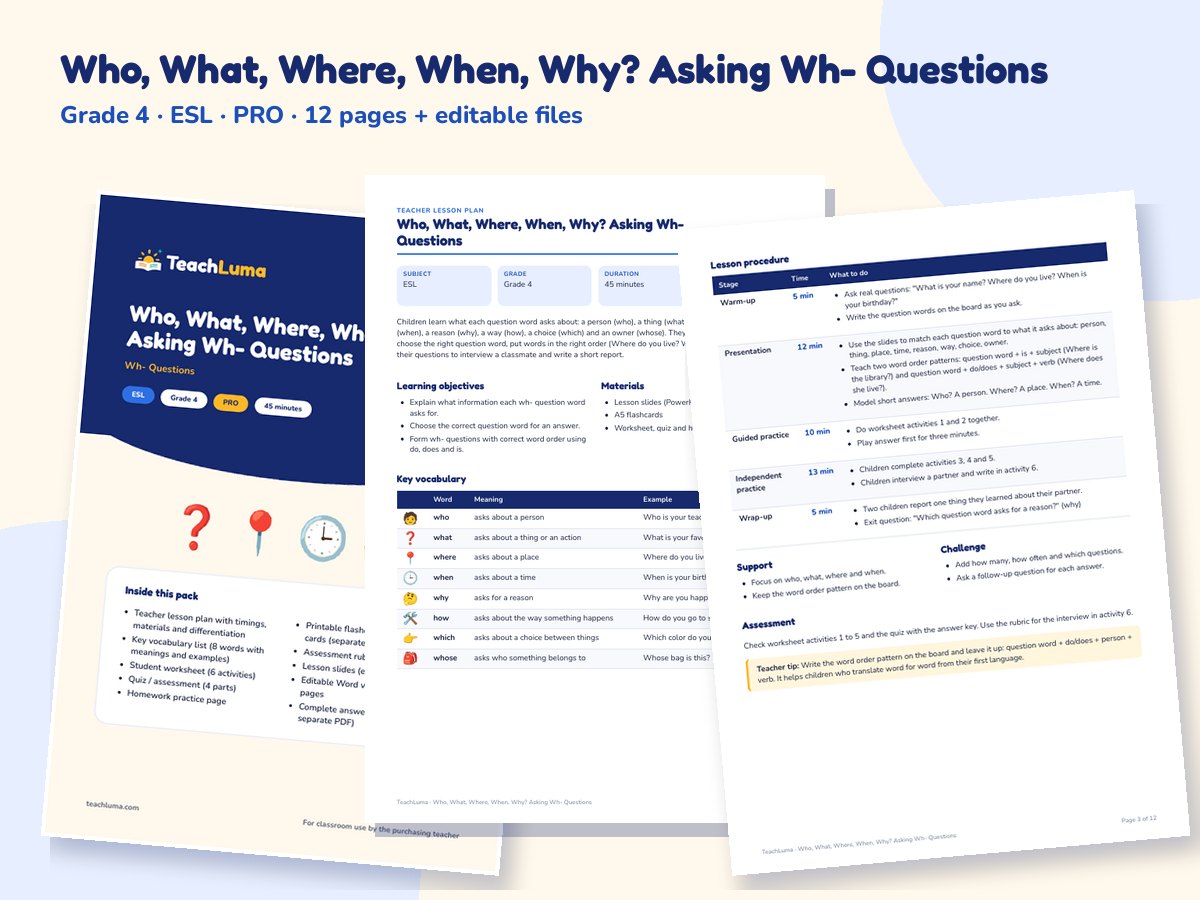 Preview of Who, What, Where, When, Why? Asking Wh- Questions