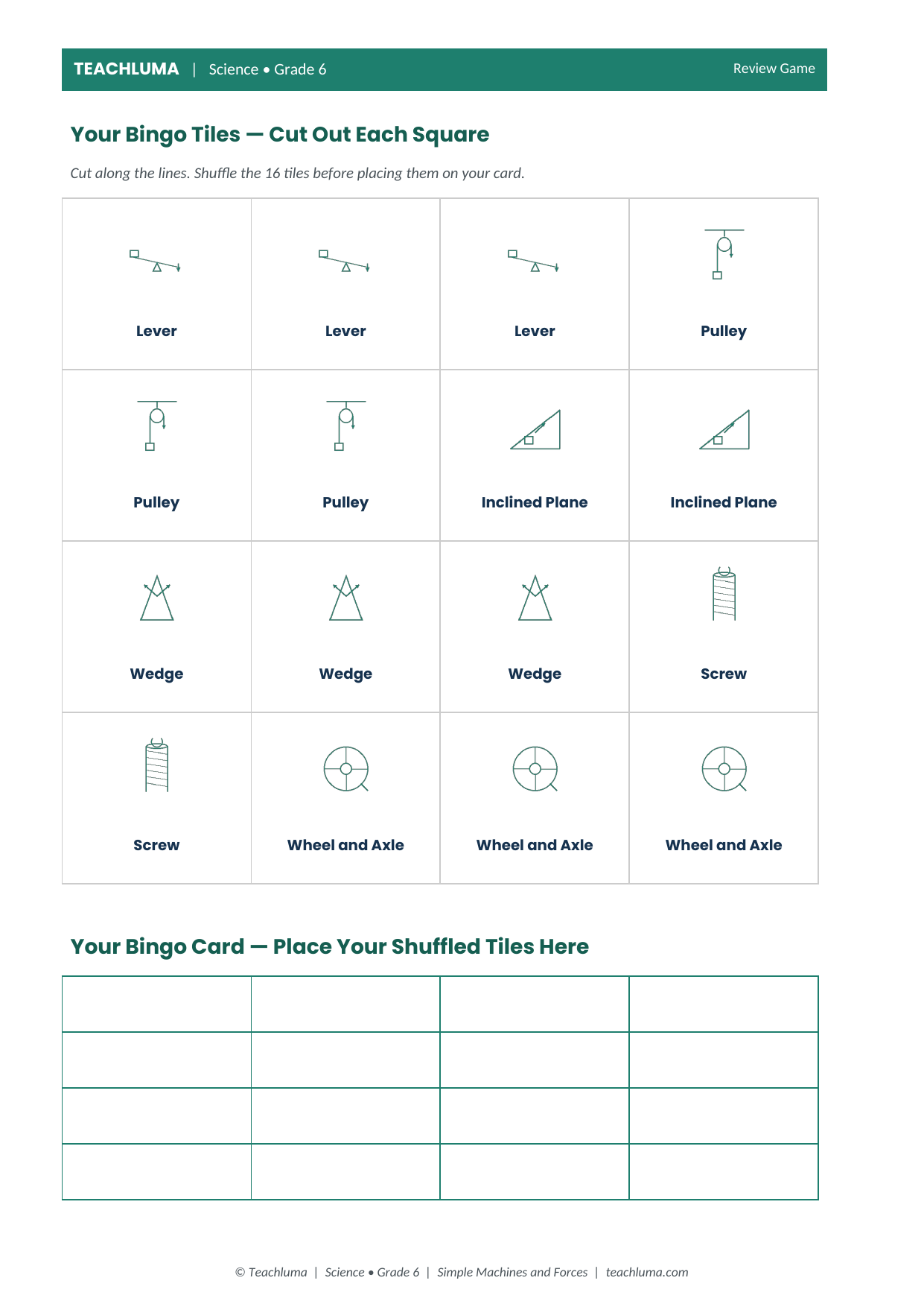 Grade 6 Spot the Simple Machine Review Activity