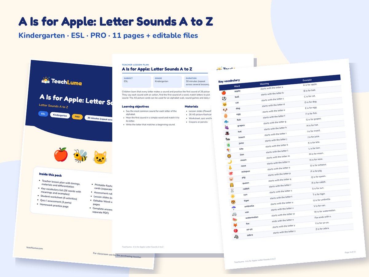 Preview of A Is for Apple: Letter Sounds A to Z