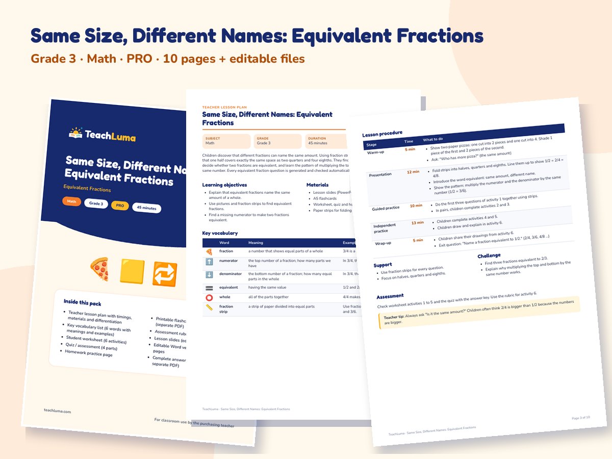 Preview of Same Size, Different Names: Equivalent Fractions
