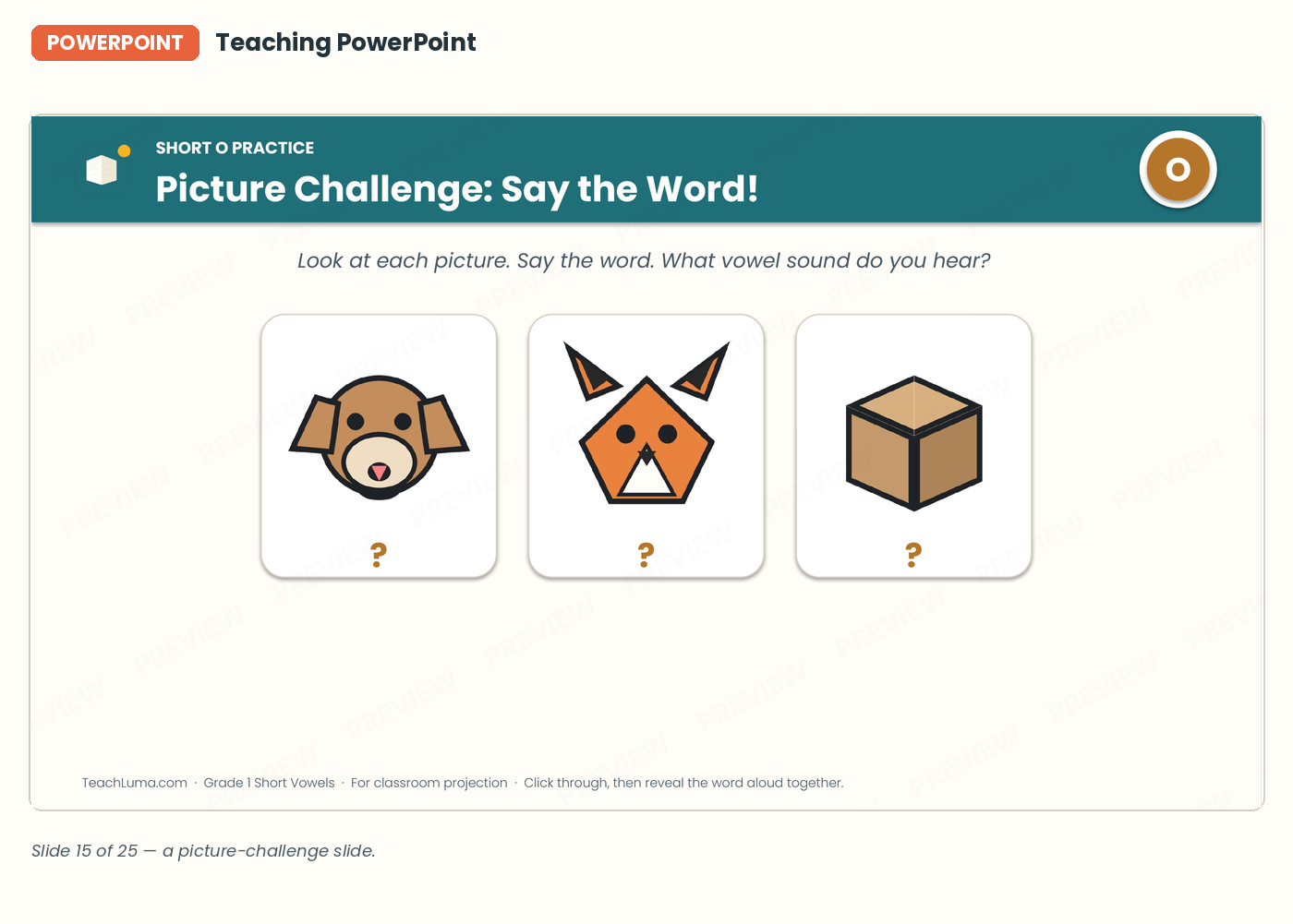 Grade 1 Short Vowel Phonics PowerPoint.