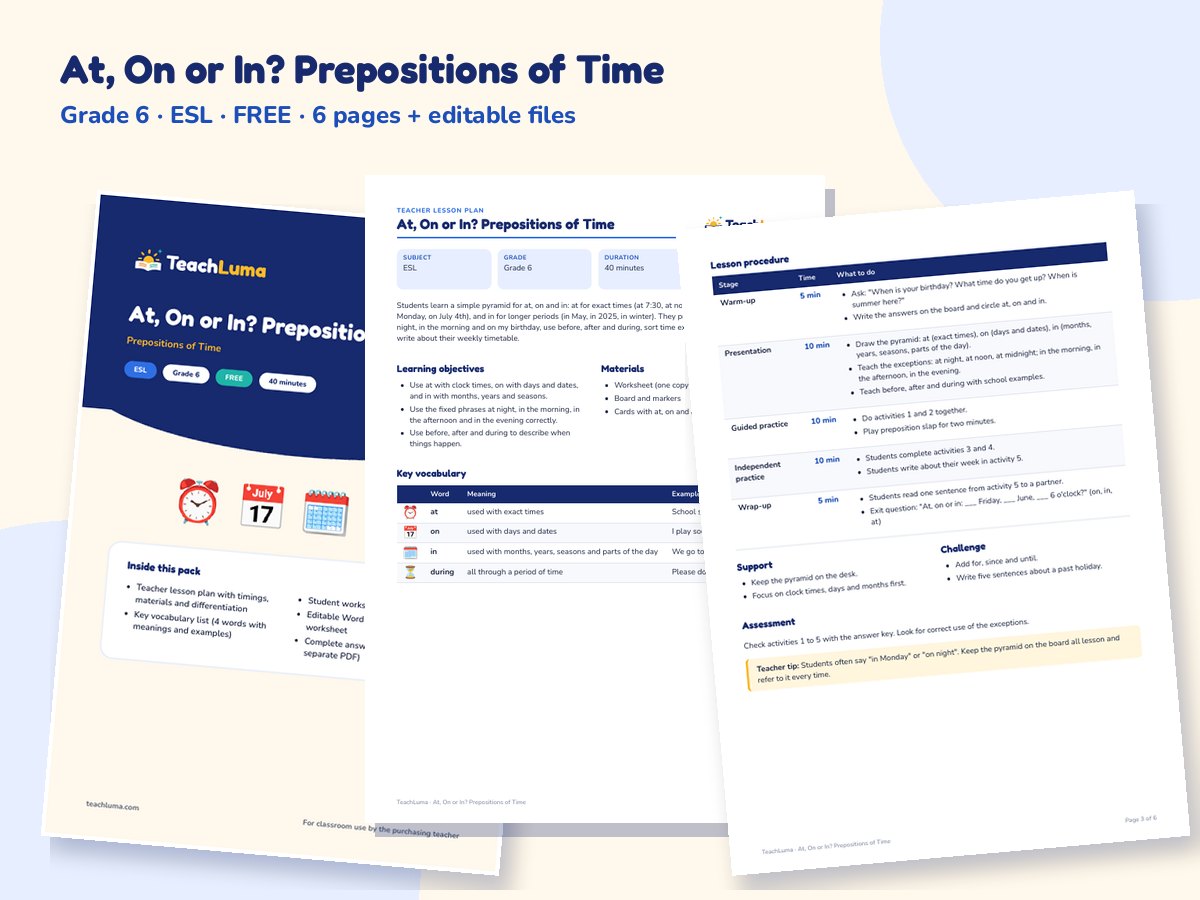 Preview of At, On or In? Prepositions of Time