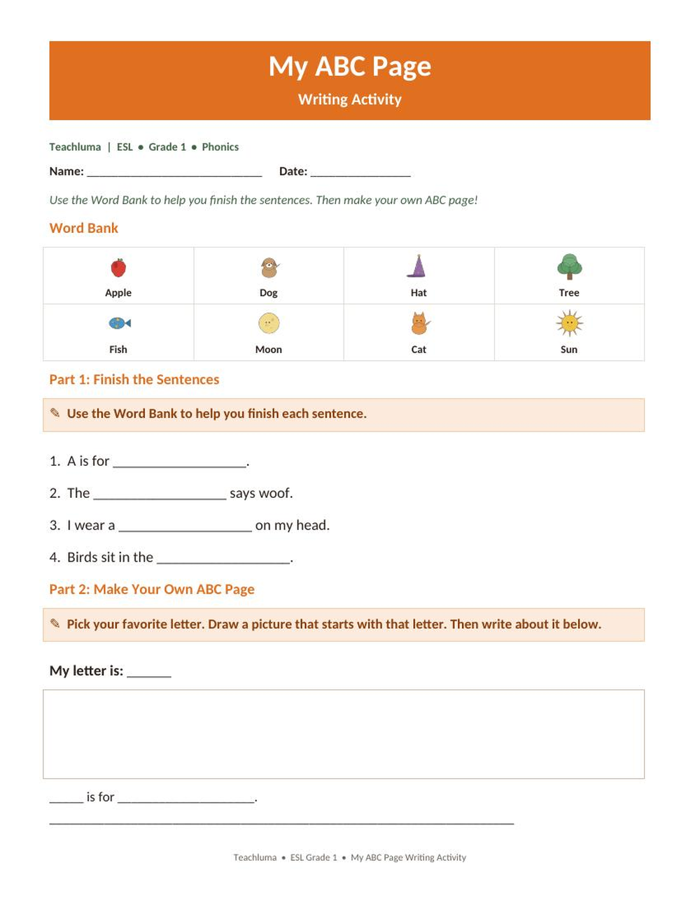 My ABC Page — Writing Activity