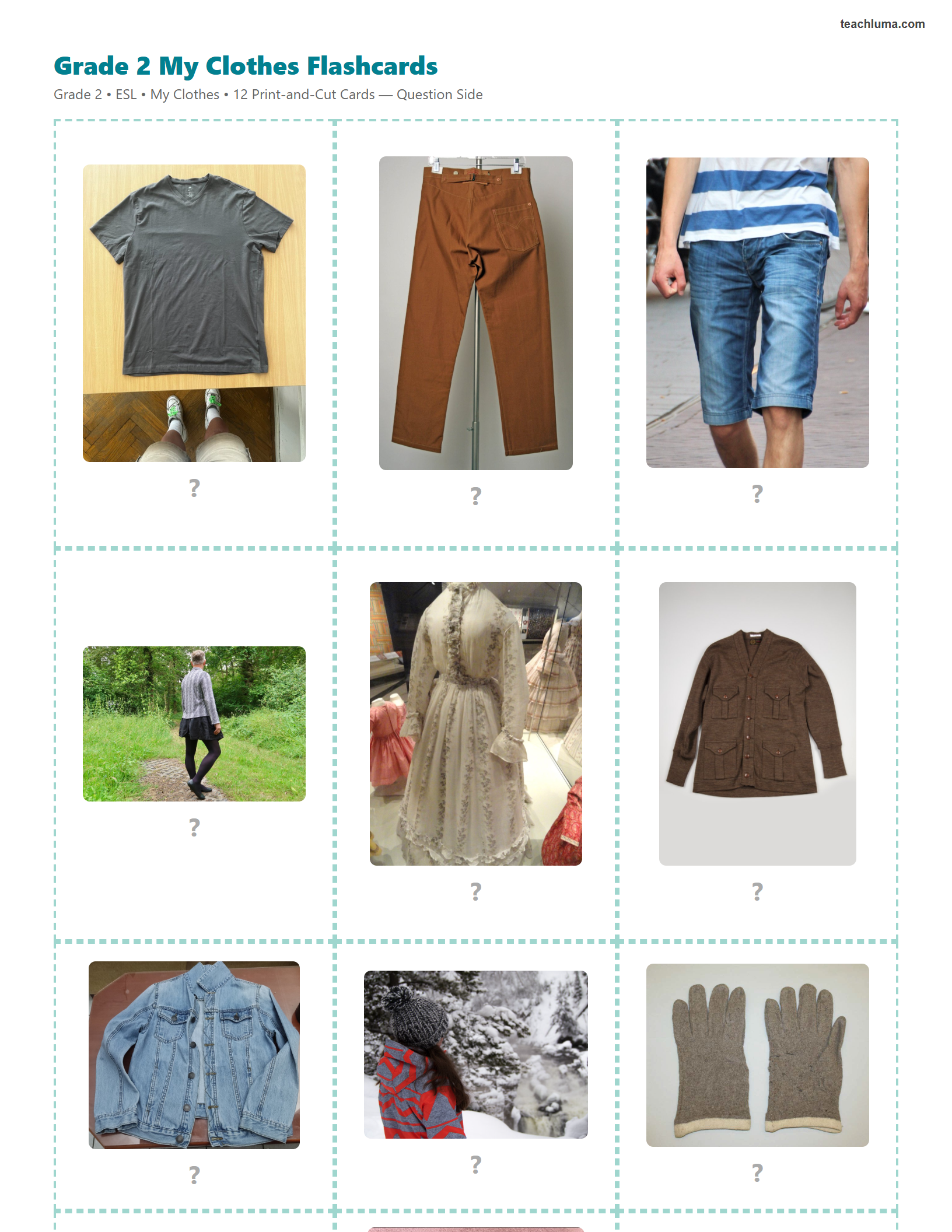 Preview of Grade 2 My Clothes Flashcards