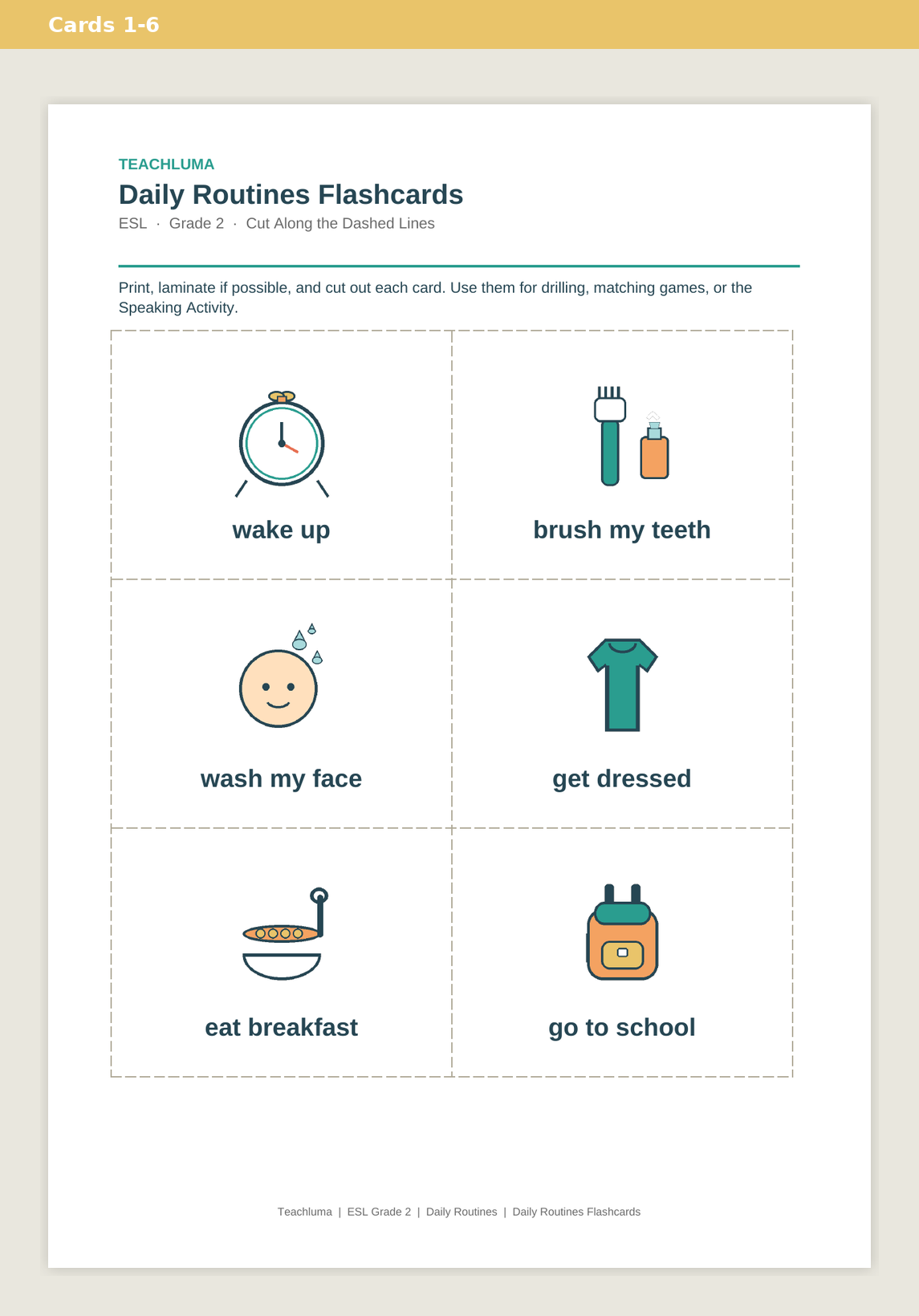 Grade 2 Daily Routines Flashcards (12 Cards)