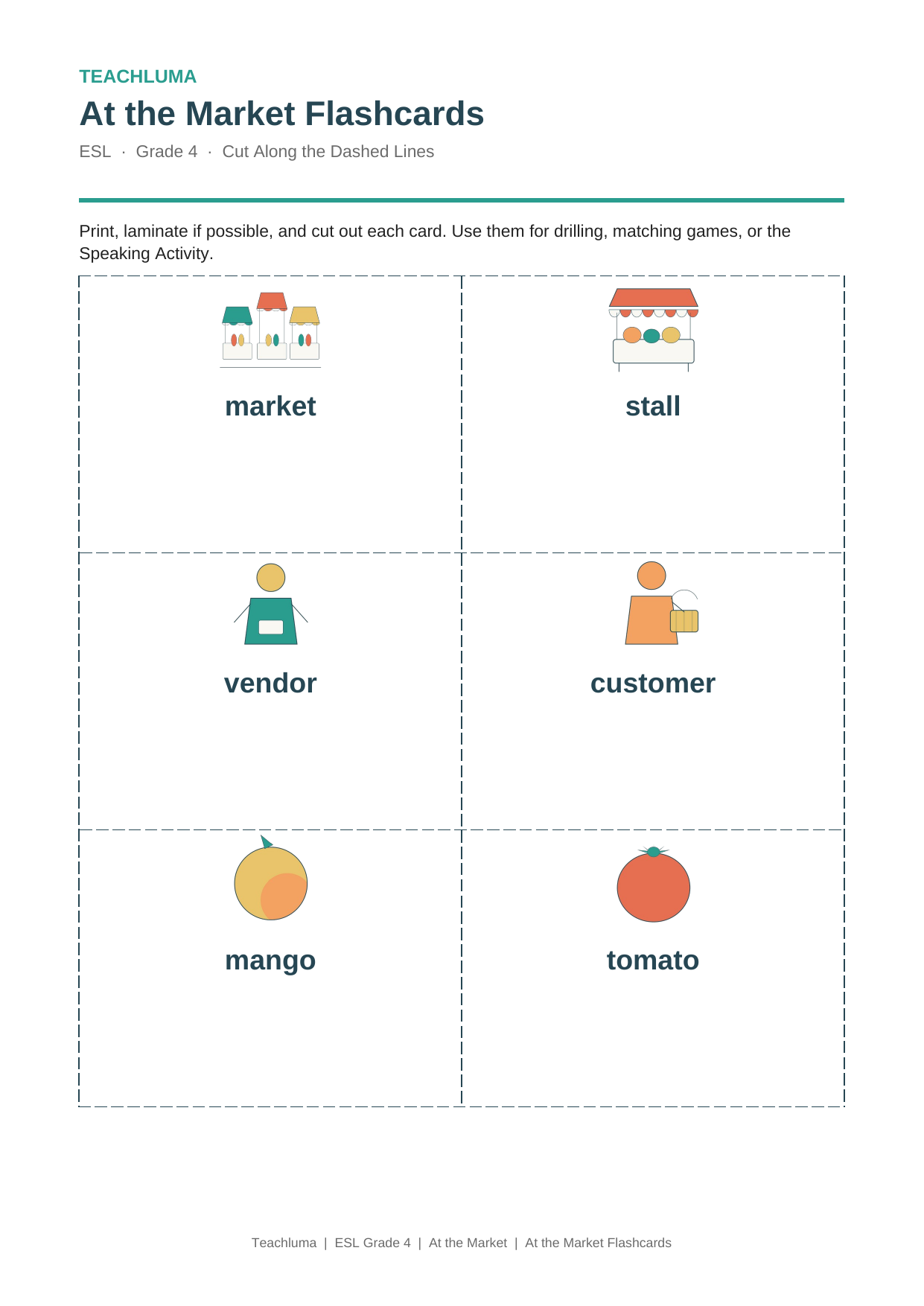 Grade 4 At the Market Flashcards (12 Cards)
