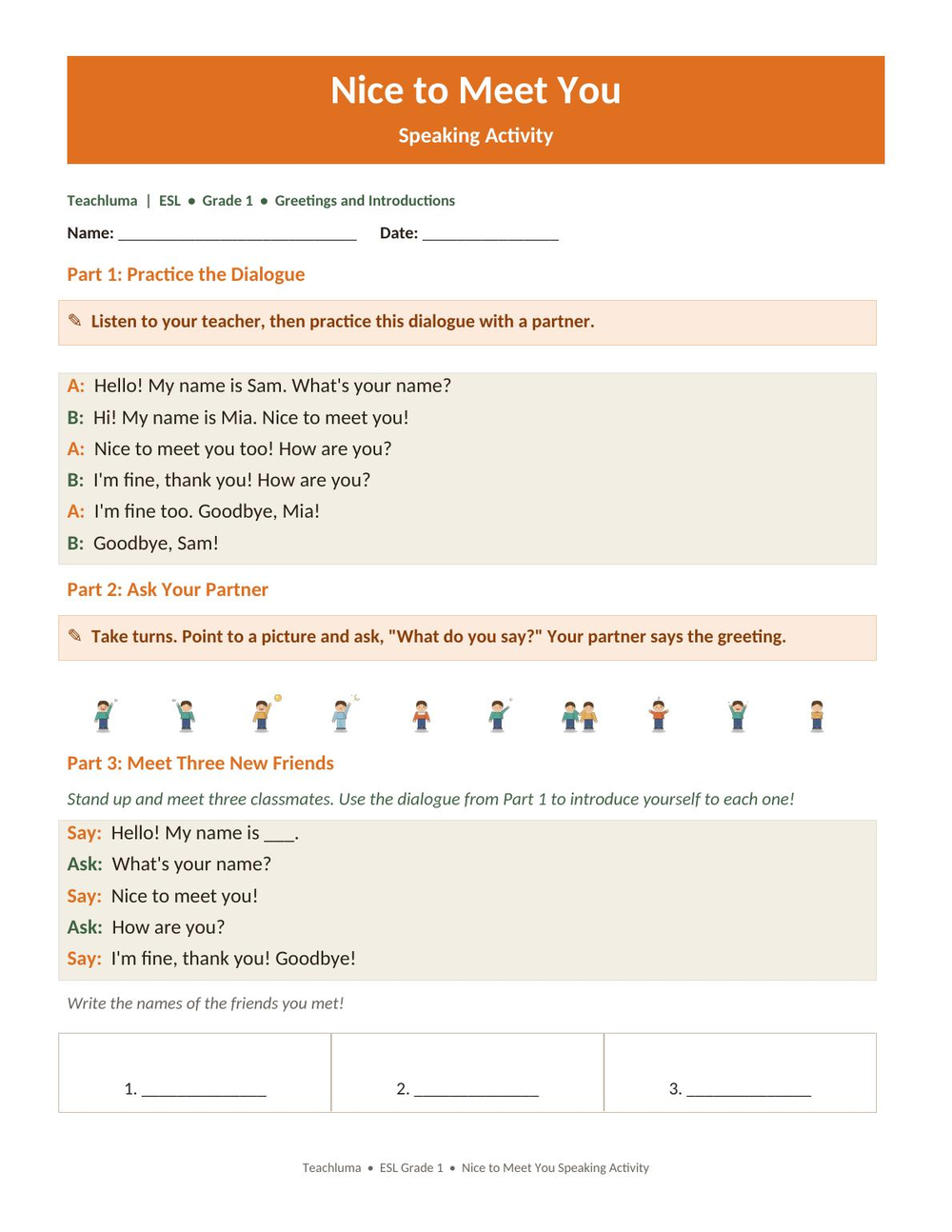 Nice to Meet You — Speaking Activity