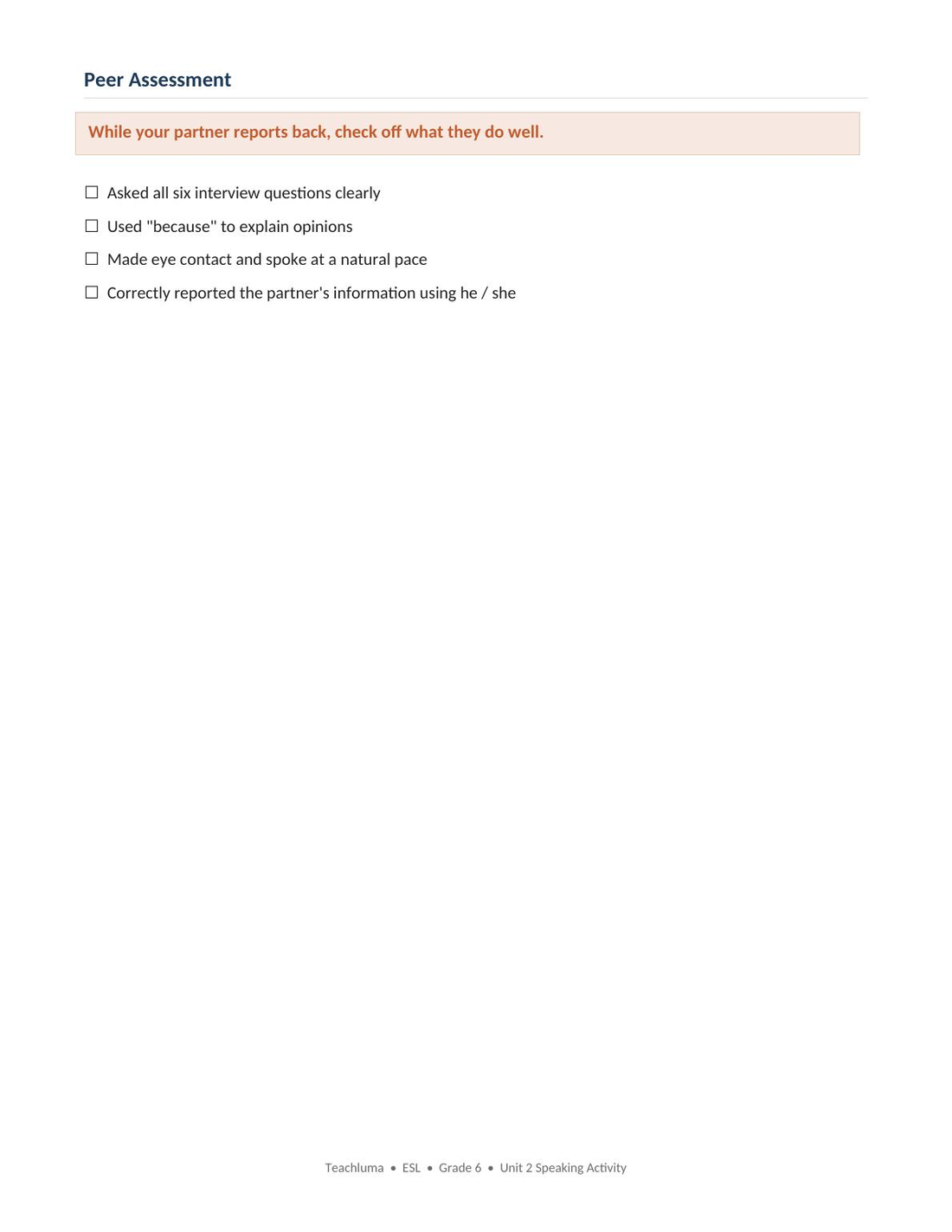 Unit 2 Speaking Activity — My Timetable
