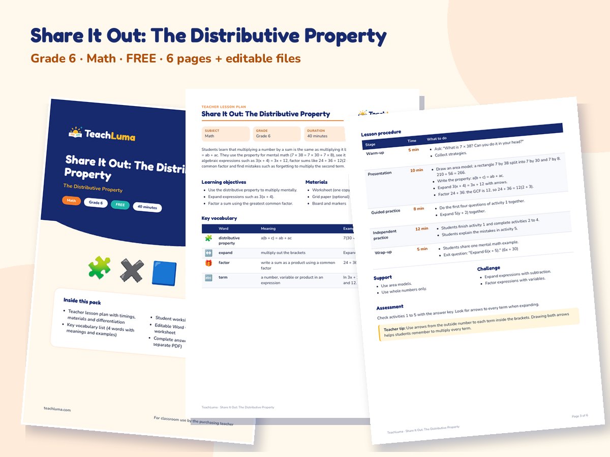 Preview of Share It Out: The Distributive Property