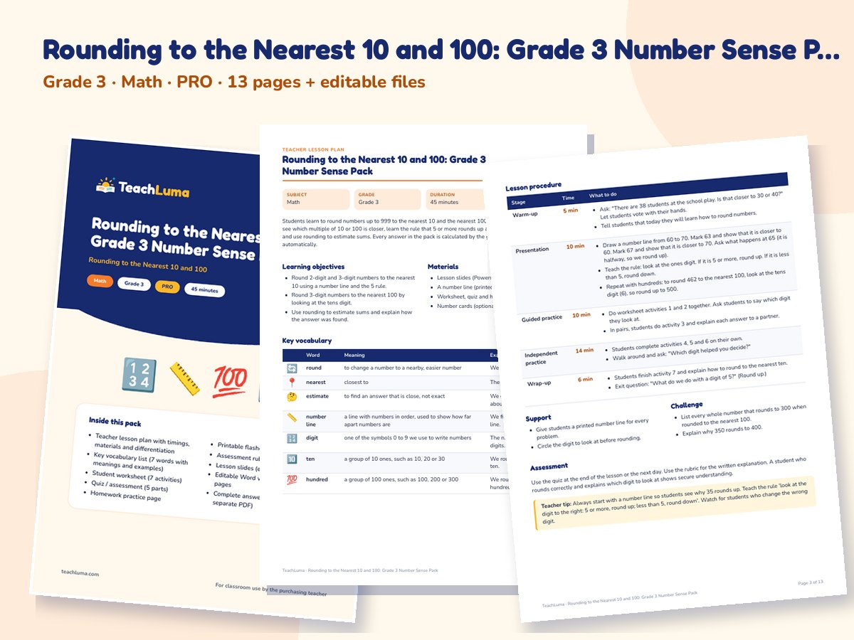 Preview of Rounding to the Nearest 10 and 100: Grade 3 Number Sense Pack