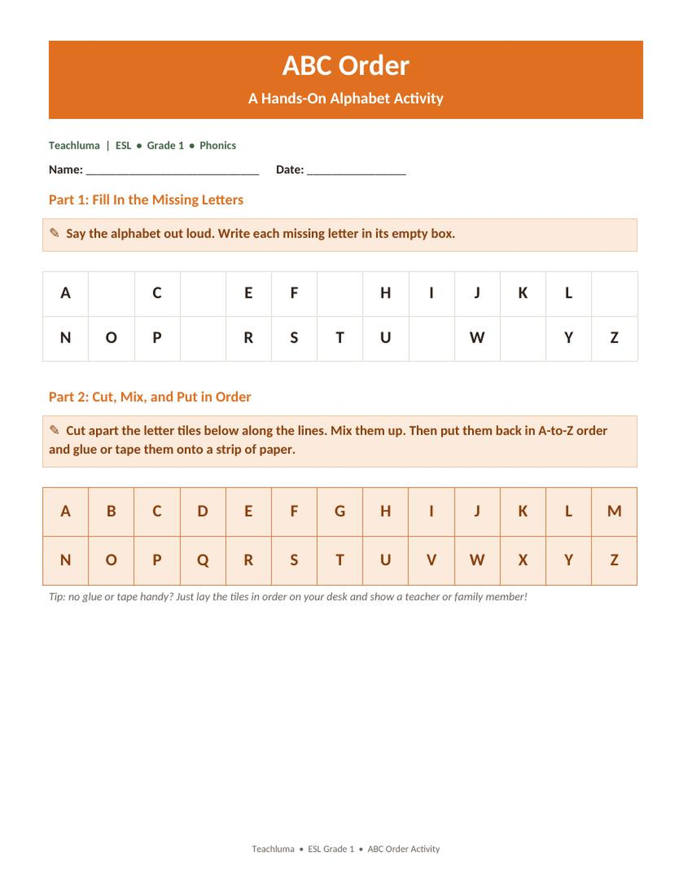 ABC Order Activity