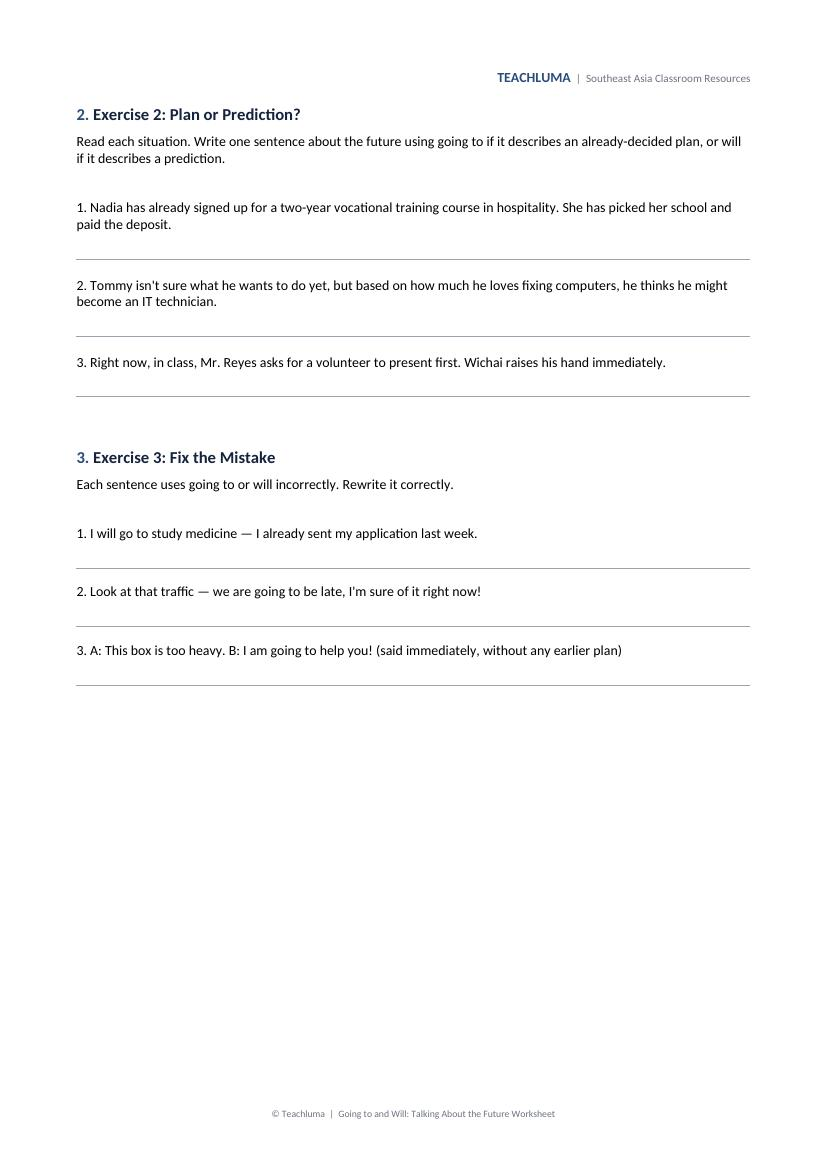 Grade 10 Going to and Will Grammar Worksheet