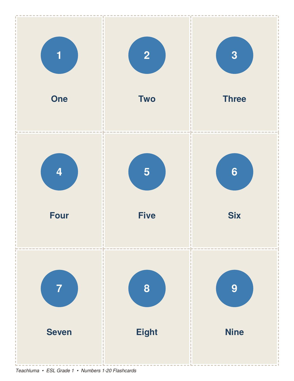 Numbers 1-20 — Vocabulary Flashcards