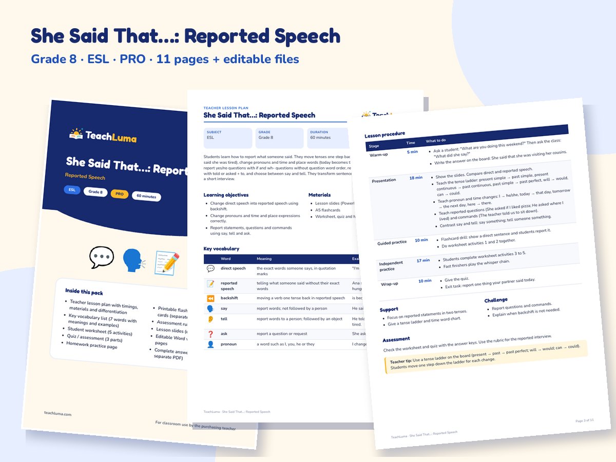Preview of She Said That…: Reported Speech