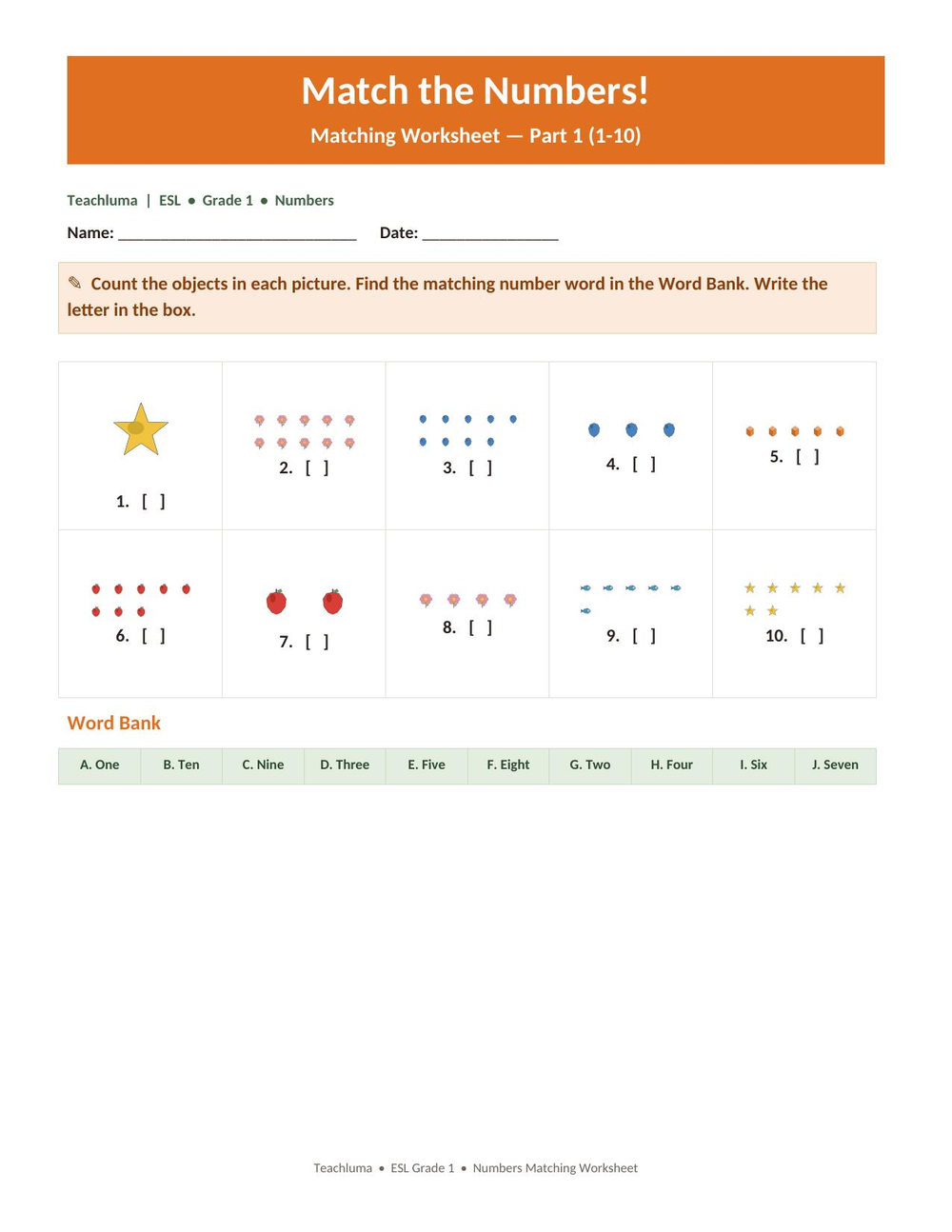 Numbers — Matching Activity