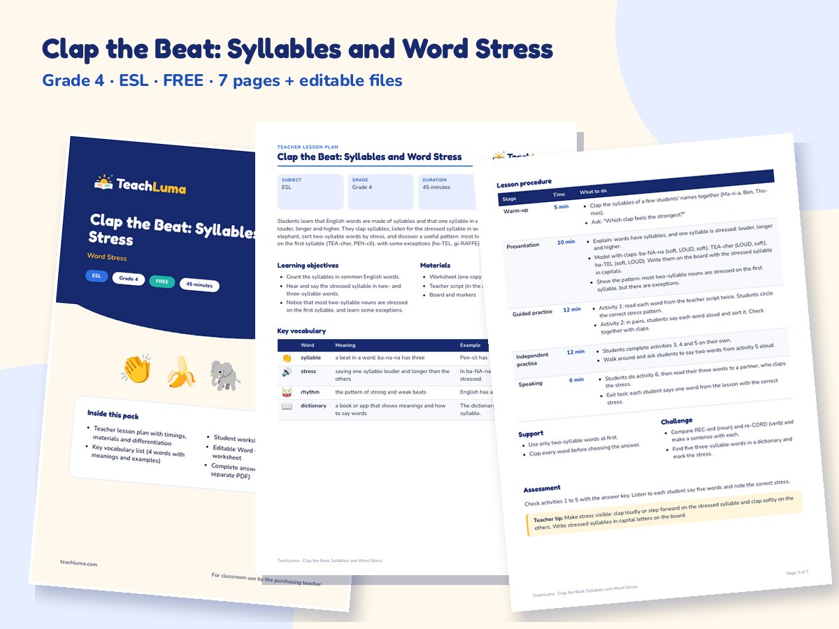 Preview of Clap the Beat: Syllables and Word Stress