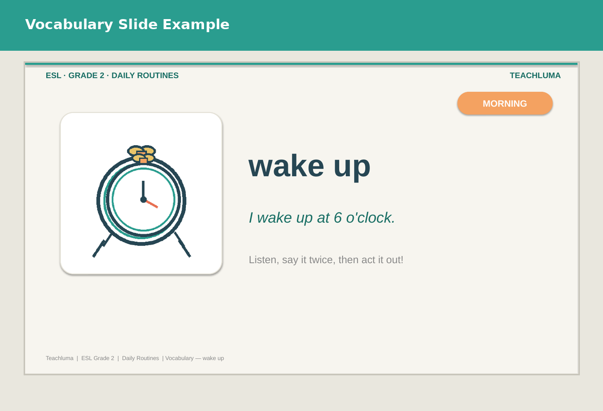Grade 2 Daily Routines Vocabulary PowerPoint