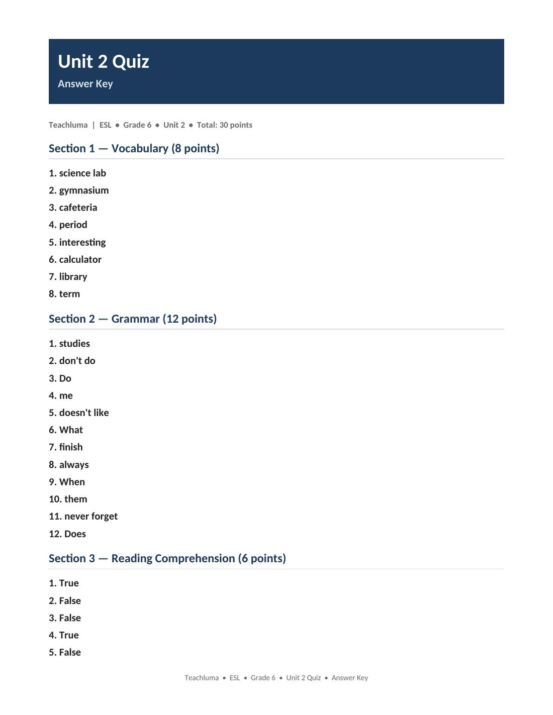Unit 2 Quiz & Assessment — School Life & Learning Skills