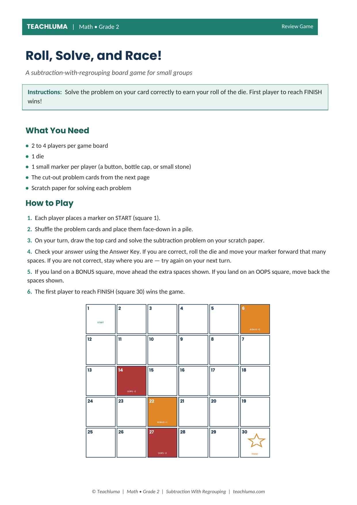 Roll, Solve, and Race Review Game