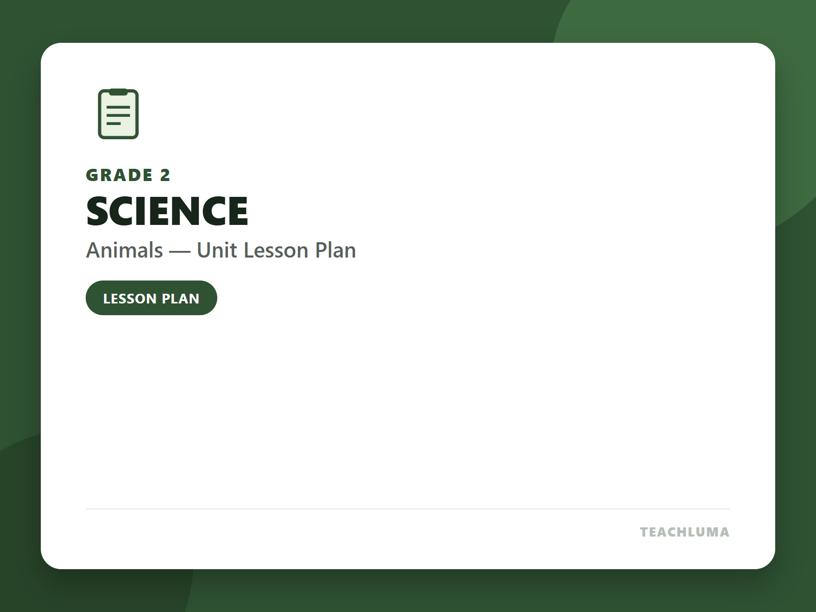 Grade 2 Animals Unit Lesson Plan